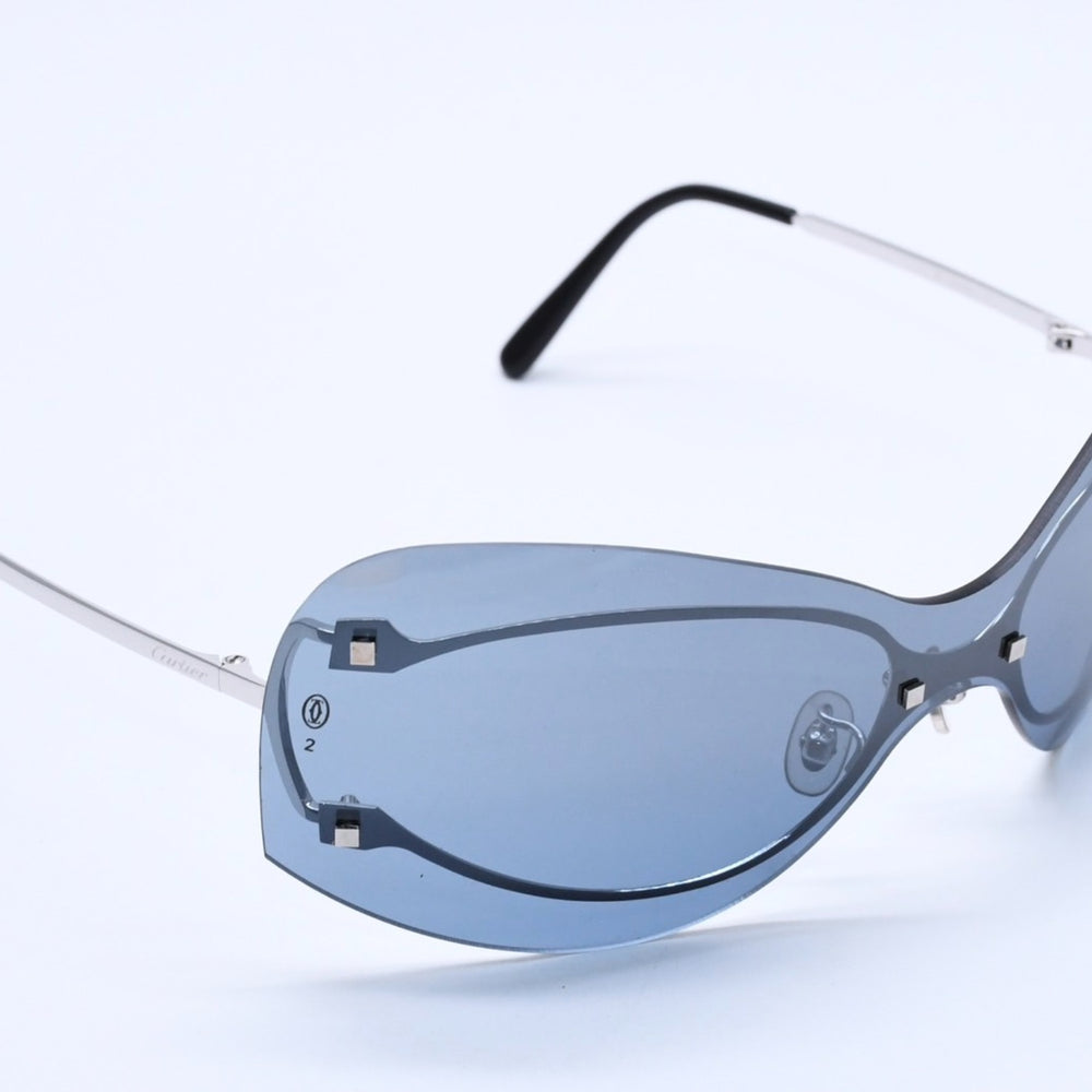 New and unused CARTIER Shield sunglasses eyewear 3989618 Size 110 Blue Silver Used 4a004149