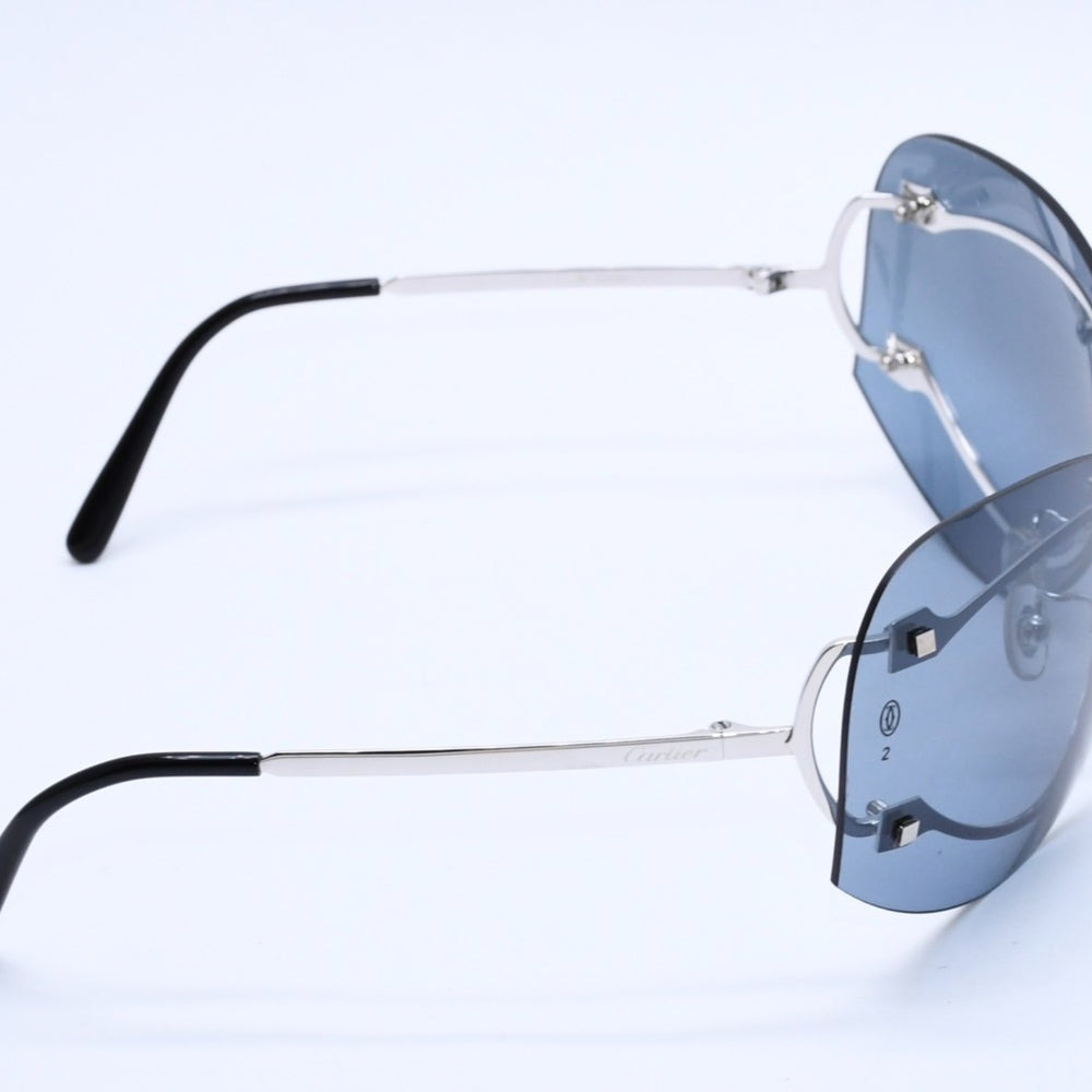 New and unused CARTIER Shield sunglasses eyewear 3989618 Size 110 Blue Silver Used 4a004149