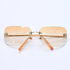 CHANEL Rimless Sunglasses Eyewear 4017-D c.125/56 Size 62□17 120 Coco Mark Rhinestone Good Condition Used 4a004033