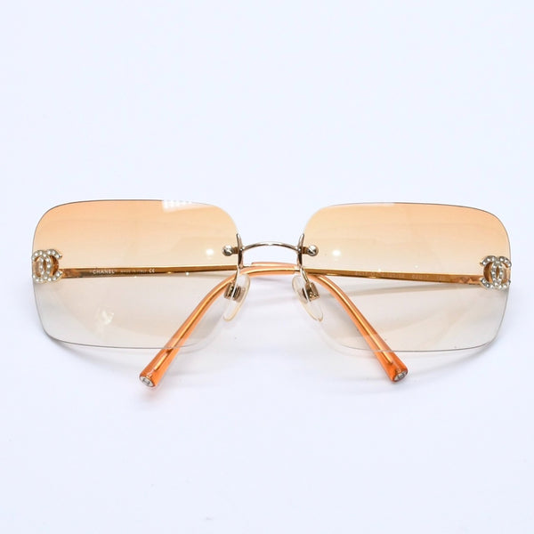 CHANEL Rimless Sunglasses Eyewear 4017-D c.125/56 Size 62□17 120 Coco Mark Rhinestone Good Condition Used 4a004033