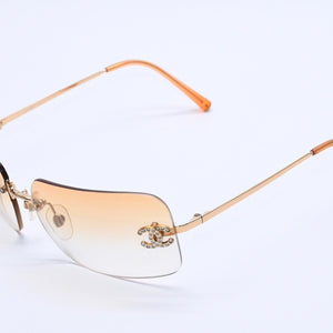 CHANEL Rimless Sunglasses Eyewear 4017-D c.125/56 Size 62□17 120 Coco Mark Rhinestone Good Condition Used 4a004033