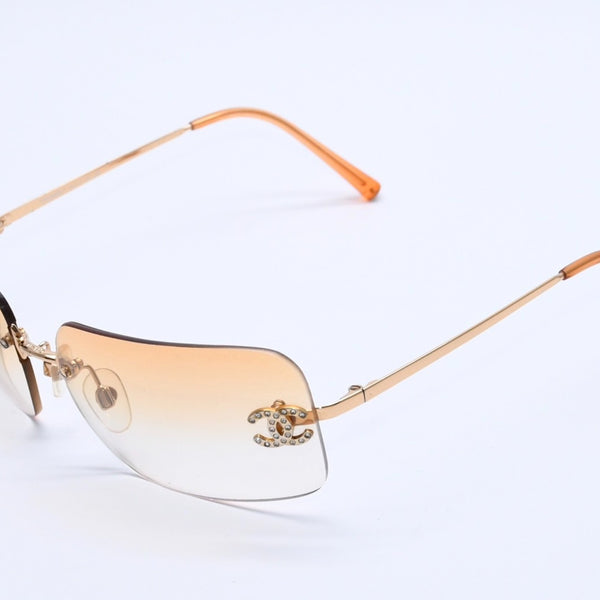 CHANEL Rimless Sunglasses Eyewear 4017-D c.125/56 Size 62□17 120 Coco Mark Rhinestone Good Condition Used 4a004033