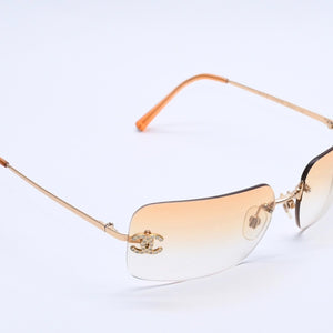 CHANEL Rimless Sunglasses Eyewear 4017-D c.125/56 Size 62□17 120 Coco Mark Rhinestone Good Condition Used 4a004033