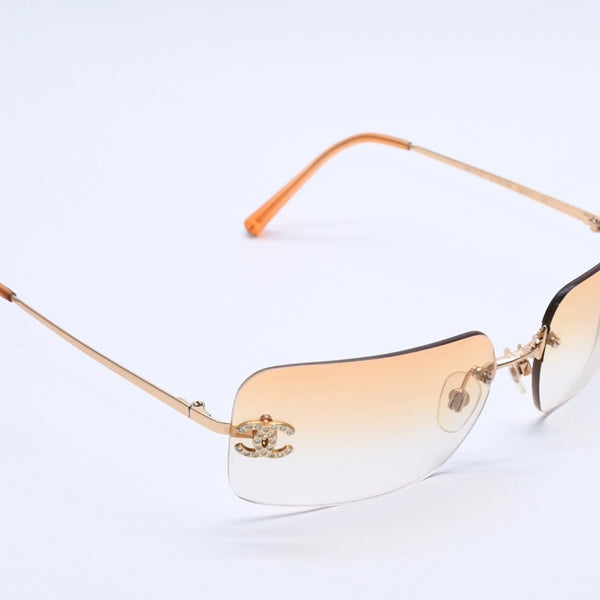 CHANEL Rimless Sunglasses Eyewear 4017-D c.125/56 Size 62□17 120 Coco Mark Rhinestone Good Condition Used 4a004033