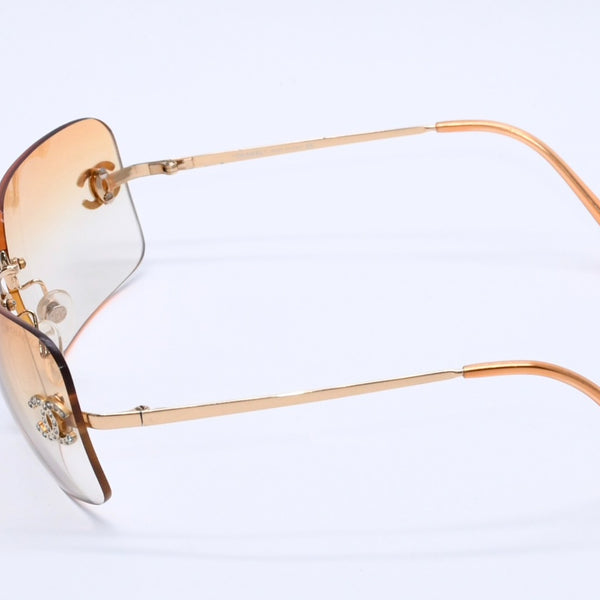CHANEL Rimless Sunglasses Eyewear 4017-D c.125/56 Size 62□17 120 Coco Mark Rhinestone Good Condition Used 4a004033