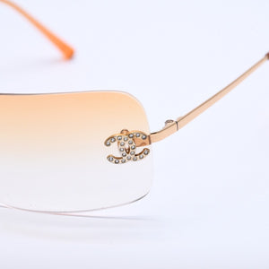 CHANEL Rimless Sunglasses Eyewear 4017-D c.125/56 Size 62□17 120 Coco Mark Rhinestone Good Condition Used 4a004033