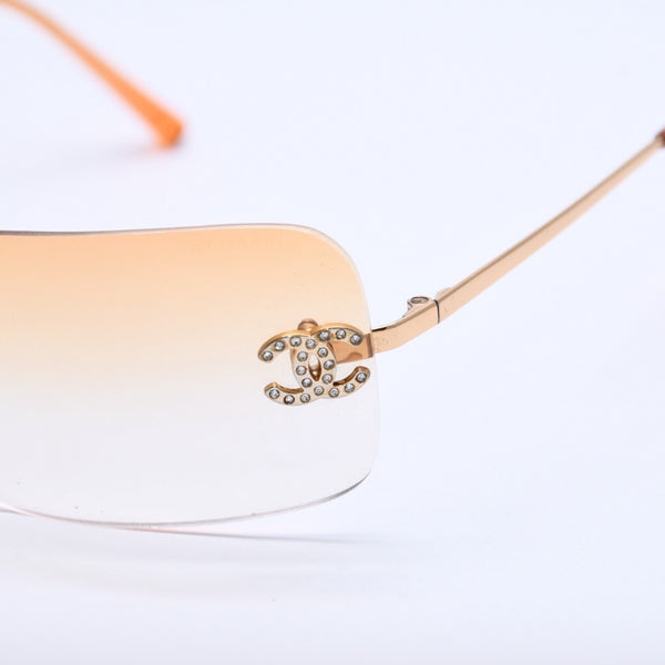 CHANEL Rimless Sunglasses Eyewear 4017-D c.125/56 Size 62□17 120 Coco Mark Rhinestone Good Condition Used 4a004033