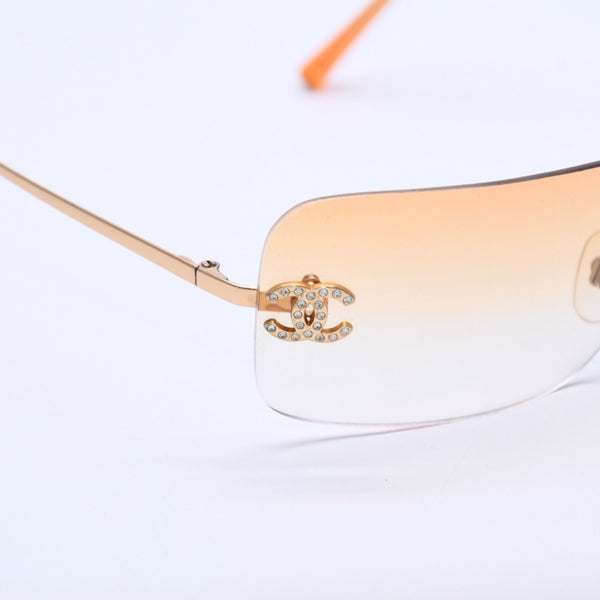 CHANEL Rimless Sunglasses Eyewear 4017-D c.125/56 Size 62□17 120 Coco Mark Rhinestone Good Condition Used 4a004033