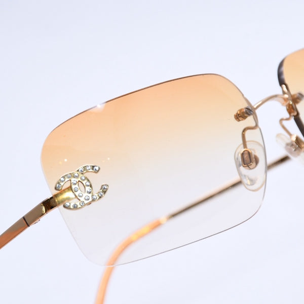CHANEL Rimless Sunglasses Eyewear 4017-D c.125/56 Size 62□17 120 Coco Mark Rhinestone Good Condition Used 4a004033