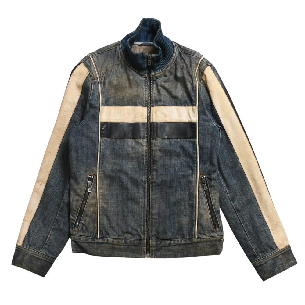 DOLCE & GABBANA ドルチェ&ガッバーナ NAVY Hybrid Leather & Denim Jacket ネイビー ハイブリッド デニム ジャケット サイズ46 良品 中古 4a004148