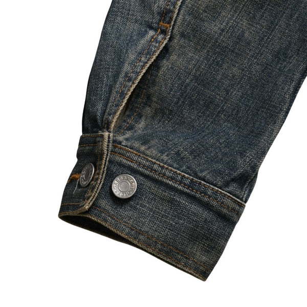 DOLCE &  GABBANA Dolce&ガBubana NAVY Hybrid Leather &  Denim Jacket, Navy, Hybrid Denim Jacket, Size 46, Good Condition, Used, 4a004148
