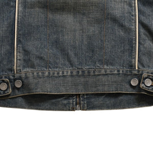 DOLCE &  GABBANA Dolce&ガBubana NAVY Hybrid Leather &  Denim Jacket, Navy, Hybrid Denim Jacket, Size 46, Good Condition, Used, 4a004148