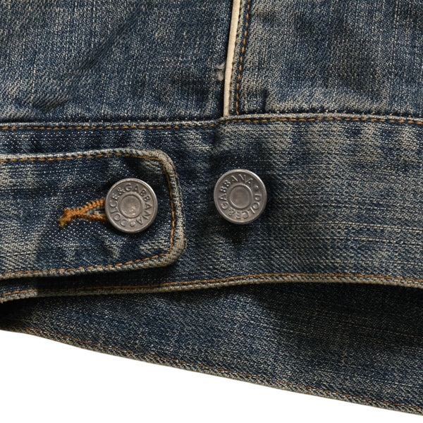DOLCE &  GABBANA Dolce&ガBubana NAVY Hybrid Leather &  Denim Jacket, Navy, Hybrid Denim Jacket, Size 46, Good Condition, Used, 4a004148