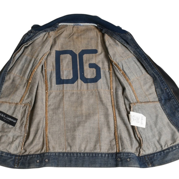 DOLCE &  GABBANA Dolce&ガBubana NAVY Hybrid Leather &  Denim Jacket, Navy, Hybrid Denim Jacket, Size 46, Good Condition, Used, 4a004148