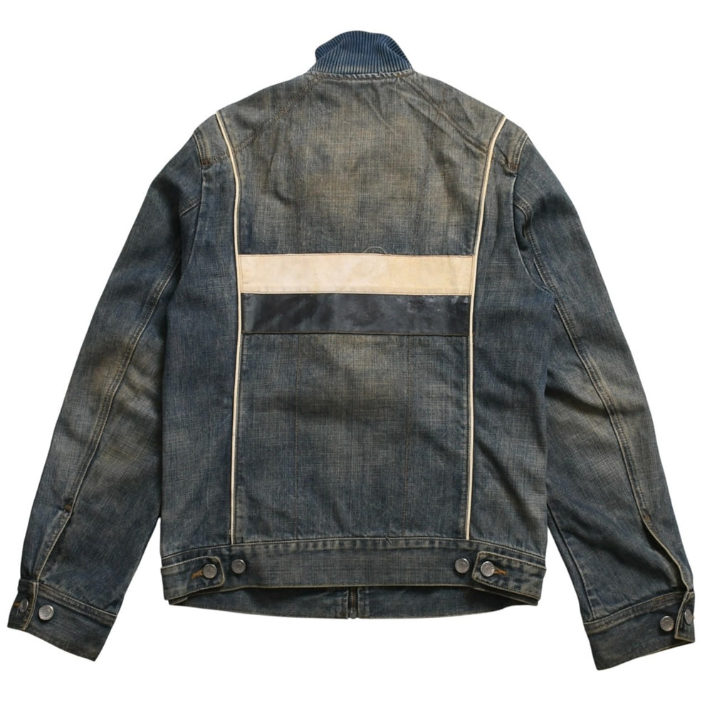 DOLCE & GABBANA ドルチェ&ガッバーナ NAVY Hybrid Leather & Denim Jacket ネイビー ハイブリッド デニム ジャケット サイズ46 良品 中古 4a004148