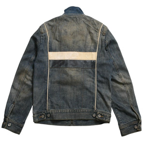DOLCE &  GABBANA Dolce&ガBubana NAVY Hybrid Leather &  Denim Jacket, Navy, Hybrid Denim Jacket, Size 46, Good Condition, Used, 4a004148