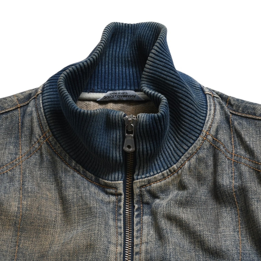 DOLCE &  GABBANA Dolce&ガBubana NAVY Hybrid Leather &  Denim Jacket, Navy, Hybrid Denim Jacket, Size 46, Good Condition, Used, 4a004148