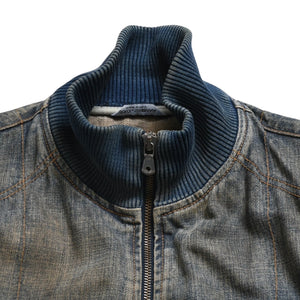 DOLCE &  GABBANA Dolce&ガBubana NAVY Hybrid Leather &  Denim Jacket, Navy, Hybrid Denim Jacket, Size 46, Good Condition, Used, 4a004148