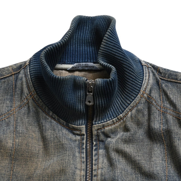 DOLCE &  GABBANA Dolce&ガBubana NAVY Hybrid Leather &  Denim Jacket, Navy, Hybrid Denim Jacket, Size 46, Good Condition, Used, 4a004148