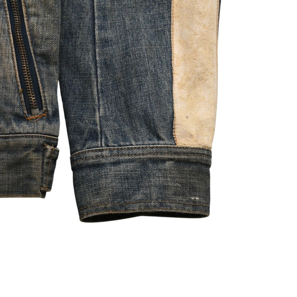 DOLCE &  GABBANA Dolce&ガBubana NAVY Hybrid Leather &  Denim Jacket, Navy, Hybrid Denim Jacket, Size 46, Good Condition, Used, 4a004148