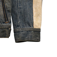 画像をギャラリービューアに読み込む, DOLCE &amp; GABBANA ドルチェ&amp;ガッバーナ NAVY Hybrid Leather &amp; Denim Jacket ネイビー ハイブリッド デニム ジャケット サイズ46 良品 中古 4a004148