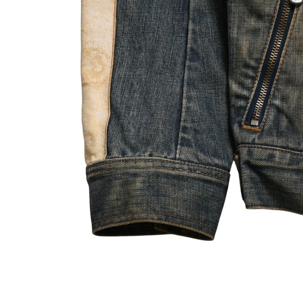 DOLCE &  GABBANA Dolce&ガBubana NAVY Hybrid Leather &  Denim Jacket, Navy, Hybrid Denim Jacket, Size 46, Good Condition, Used, 4a004148