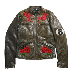 DOLCE &  GABBANA Dolce&ガL'Abbana Silk Lambskin Leather Jacket, Size 48, Khaki/Red with Silver Hardware, Excellent Condition, Used, 4a004147
