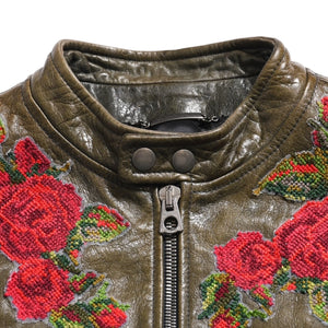 DOLCE &  GABBANA Dolce&ガL'Abbana Silk Lambskin Leather Jacket, Size 48, Khaki/Red with Silver Hardware, Excellent Condition, Used, 4a004147