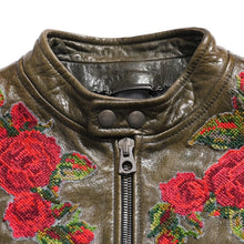 画像をギャラリービューアに読み込む, DOLCE &amp; GABBANA ドルチェ&amp;ガッバーナ シルク ラムスキン レザージャケット サイズ48 カーキ レッド シルバー金具 美品 中古 4a004147