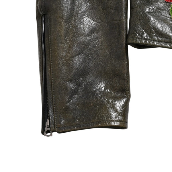 DOLCE &  GABBANA Dolce&ガL'Abbana Silk Lambskin Leather Jacket, Size 48, Khaki/Red with Silver Hardware, Excellent Condition, Used, 4a004147