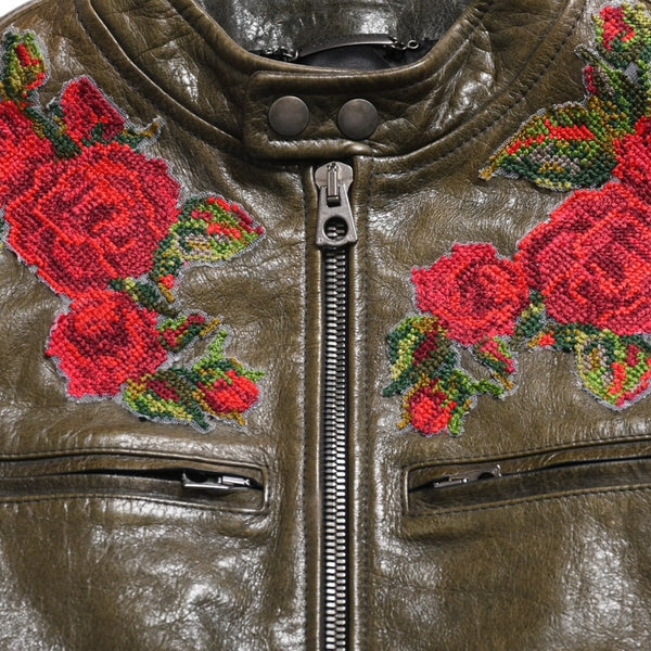 DOLCE &  GABBANA Dolce&ガL'Abbana Silk Lambskin Leather Jacket, Size 48, Khaki/Red with Silver Hardware, Excellent Condition, Used, 4a004147