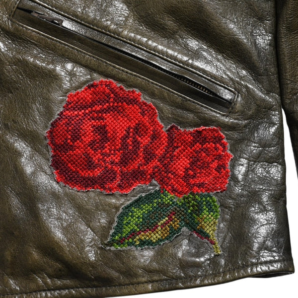 DOLCE &  GABBANA Dolce&ガL'Abbana Silk Lambskin Leather Jacket, Size 48, Khaki/Red with Silver Hardware, Excellent Condition, Used, 4a004147