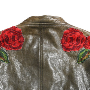 DOLCE &  GABBANA Dolce&ガL'Abbana Silk Lambskin Leather Jacket, Size 48, Khaki/Red with Silver Hardware, Excellent Condition, Used, 4a004147