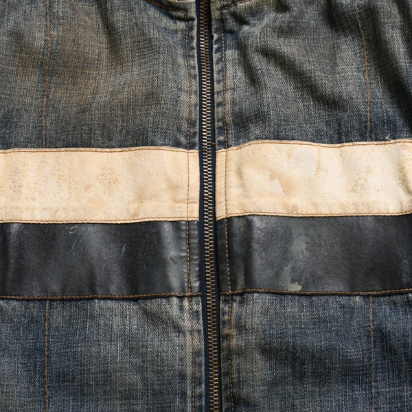 DOLCE &  GABBANA Dolce&ガBubana NAVY Hybrid Leather &  Denim Jacket, Navy, Hybrid Denim Jacket, Size 46, Good Condition, Used, 4a004148