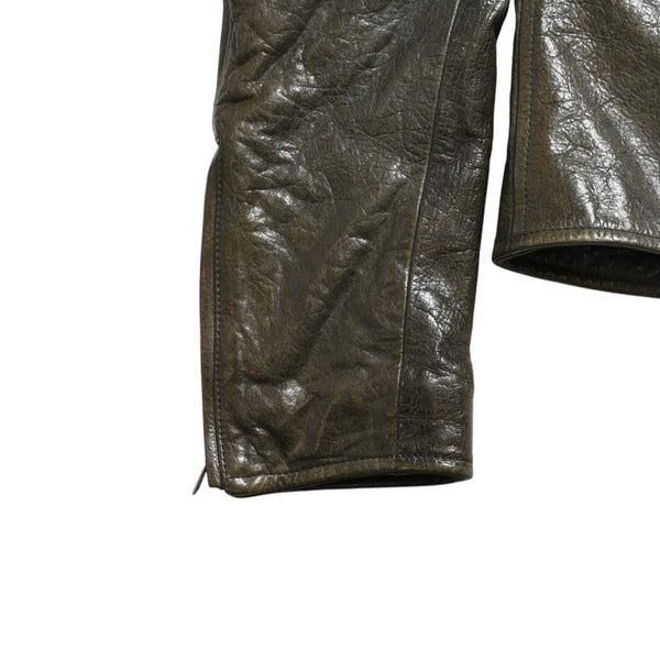 DOLCE &  GABBANA Dolce&ガL'Abbana Silk Lambskin Leather Jacket, Size 48, Khaki/Red with Silver Hardware, Excellent Condition, Used, 4a004147