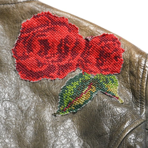 DOLCE &  GABBANA Dolce&ガL'Abbana Silk Lambskin Leather Jacket, Size 48, Khaki/Red with Silver Hardware, Excellent Condition, Used, 4a004147