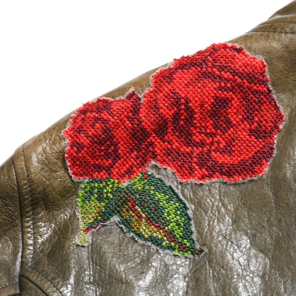 DOLCE &  GABBANA Dolce&ガL'Abbana Silk Lambskin Leather Jacket, Size 48, Khaki/Red with Silver Hardware, Excellent Condition, Used, 4a004147