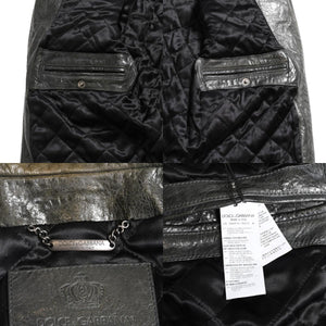 DOLCE &  GABBANA Dolce&ガL'Abbana Silk Lambskin Leather Jacket, Size 48, Khaki/Red with Silver Hardware, Excellent Condition, Used, 4a004147