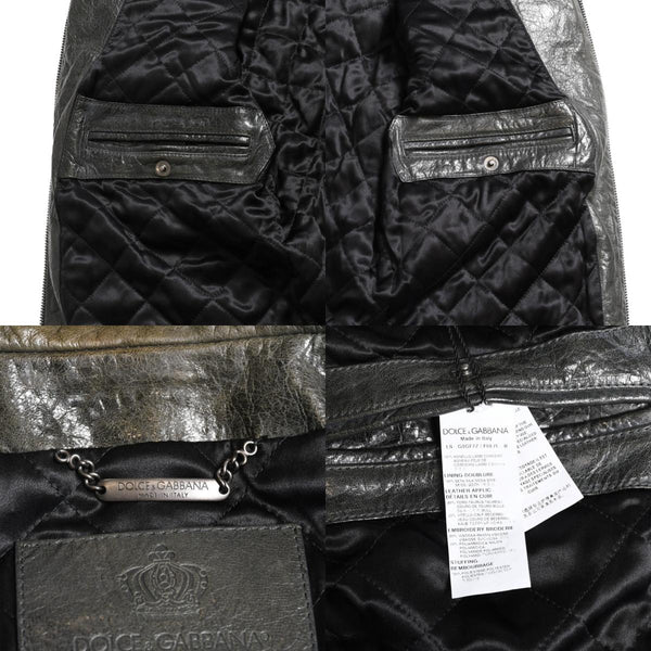 DOLCE &  GABBANA Dolce&ガL'Abbana Silk Lambskin Leather Jacket, Size 48, Khaki/Red with Silver Hardware, Excellent Condition, Used, 4a004147
