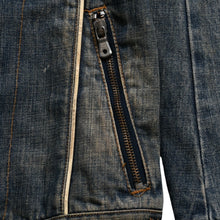 画像をギャラリービューアに読み込む, DOLCE &amp; GABBANA ドルチェ&amp;ガッバーナ NAVY Hybrid Leather &amp; Denim Jacket ネイビー ハイブリッド デニム ジャケット サイズ46 良品 中古 4a004148