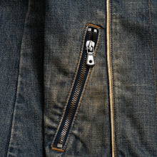 画像をギャラリービューアに読み込む, DOLCE &amp; GABBANA ドルチェ&amp;ガッバーナ NAVY Hybrid Leather &amp; Denim Jacket ネイビー ハイブリッド デニム ジャケット サイズ46 良品 中古 4a004148