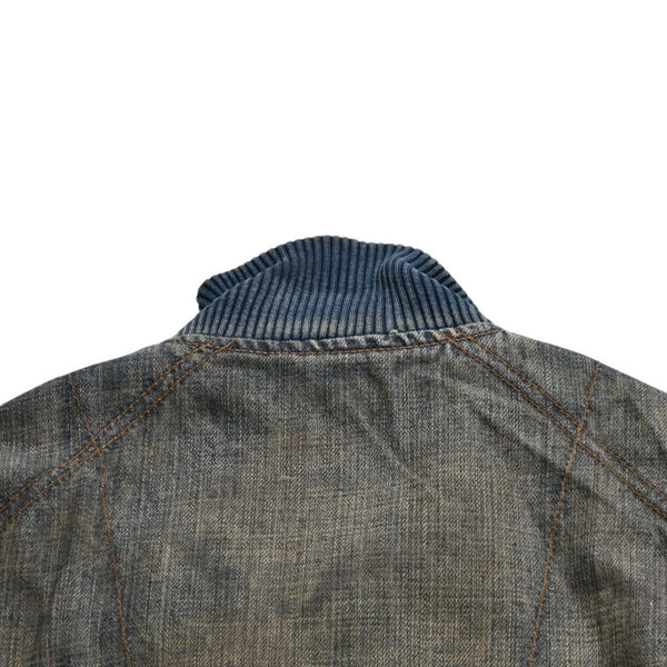 DOLCE &  GABBANA Dolce&ガBubana NAVY Hybrid Leather &  Denim Jacket, Navy, Hybrid Denim Jacket, Size 46, Good Condition, Used, 4a004148