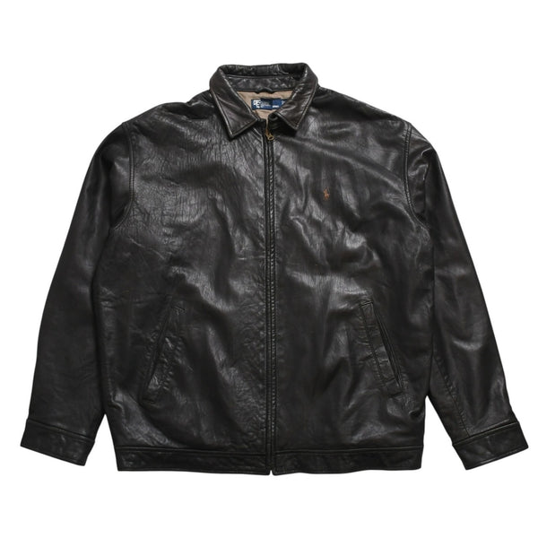 Polo Ralph Lauren ポロラルフローレン レザースイングトップ ジャケット ブラウン ダークブラウン サイズXL 美品 中古 4a004154