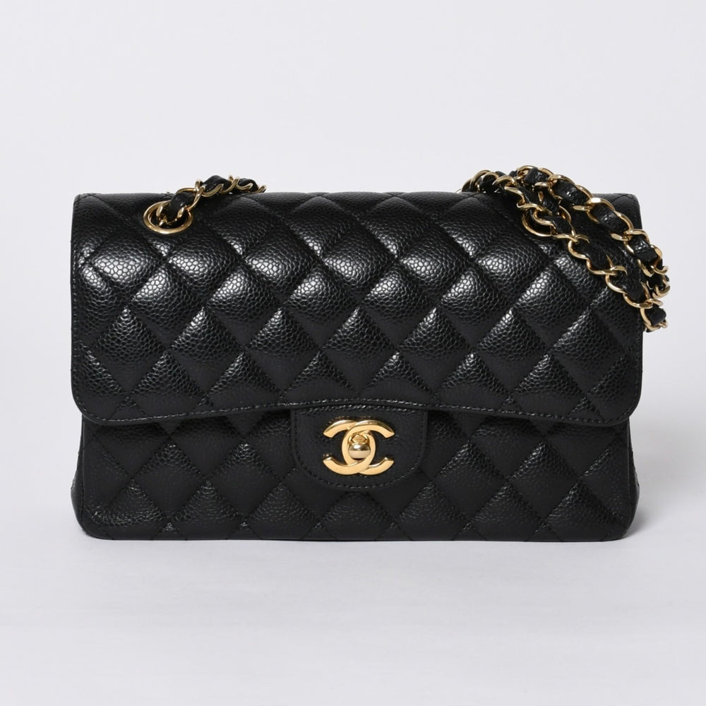 極美品 CHANEL シャネル マトラッセ23 Wフラップ Wチェーンショルダーバッグ ランダム キャビアスキン ココマーク ゴールド金具 中古 4a000417