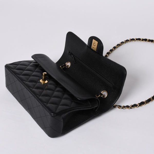 極美品 CHANEL シャネル マトラッセ23 Wフラップ Wチェーンショルダーバッグ ランダム キャビアスキン ココマーク ゴールド金具 中古 4a000417