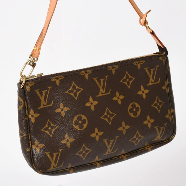 極美品 LOUIS VUITTON ルイヴィトン ポシェット アクセソワール アクセサリーポーチ M51980 モノグラム ブラウン レザー PVC 中古 4a004209
