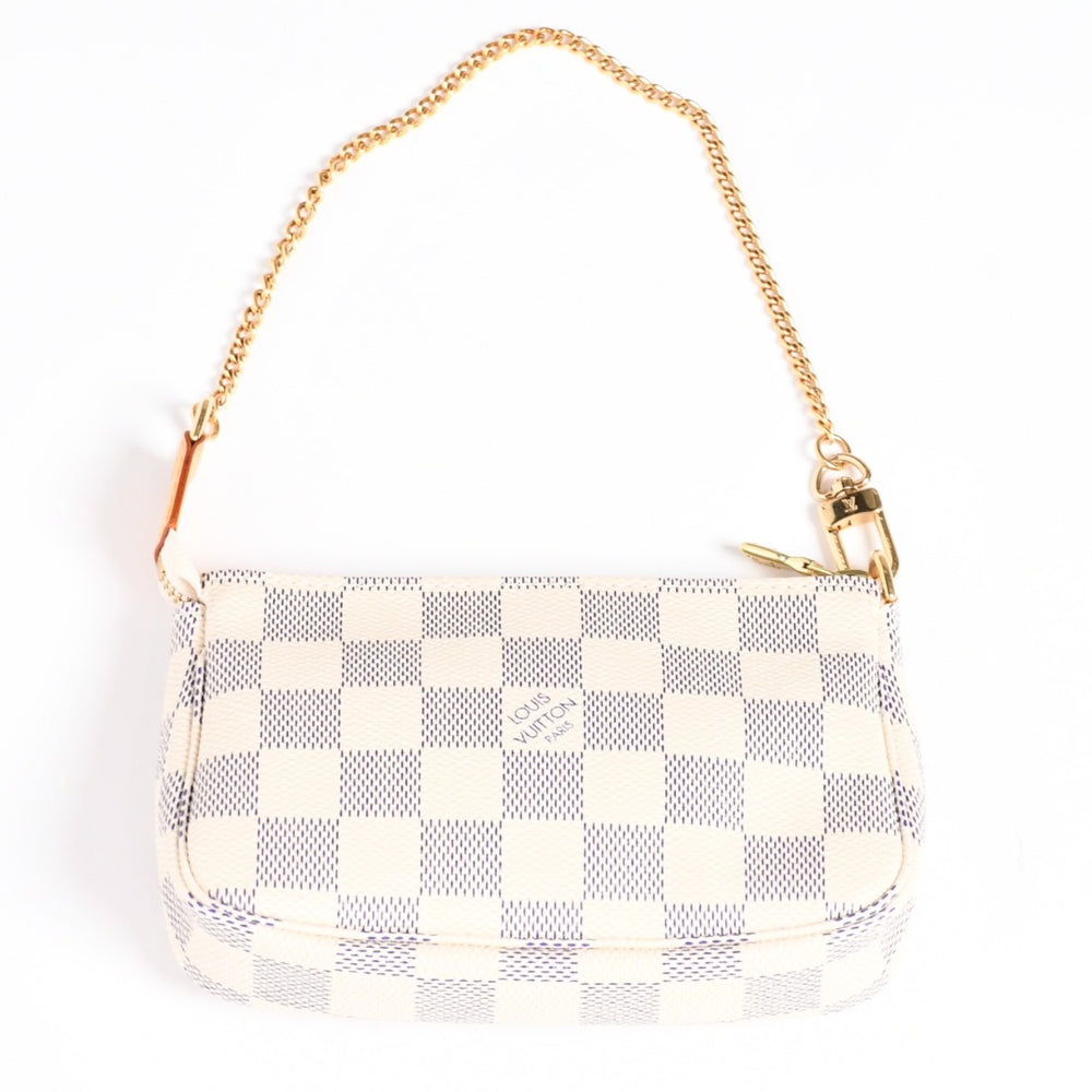 Like new LOUIS VUITTON Mini Pochette Accessory Pouch N58010 Damier Azur White Used 4a004210