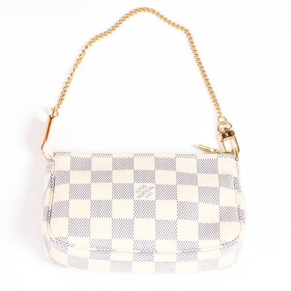 Like new LOUIS VUITTON Mini Pochette Accessory Pouch N58010 Damier Azur White Used 4a004210