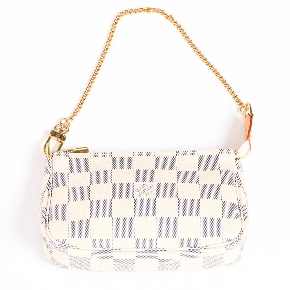 Like new LOUIS VUITTON Mini Pochette Accessory Pouch N58010 Damier Azur White Used 4a004210