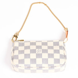 Like new LOUIS VUITTON Mini Pochette Accessory Pouch N58010 Damier Azur White Used 4a004210